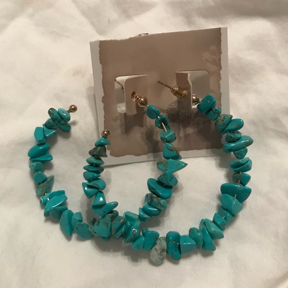 Southwest Stone Hoop Earrings - Picture 1 of 6